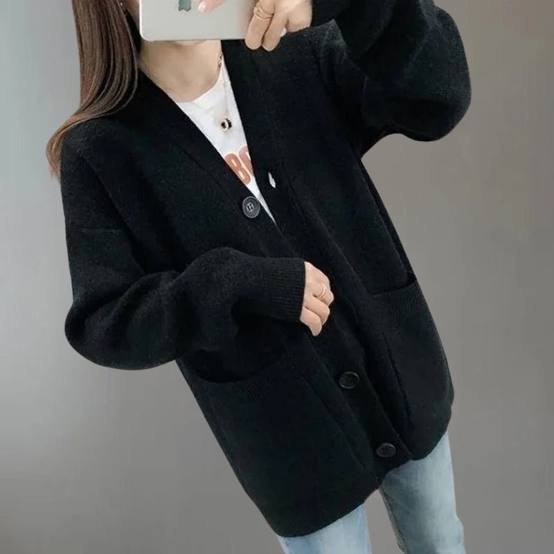 V Neck Button Closure Cardigan for Women | Madeline Black