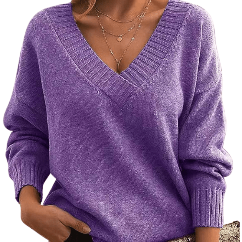 V-Neck Sweater Long Sleeve Chic Style for Women | Celeste Purple
