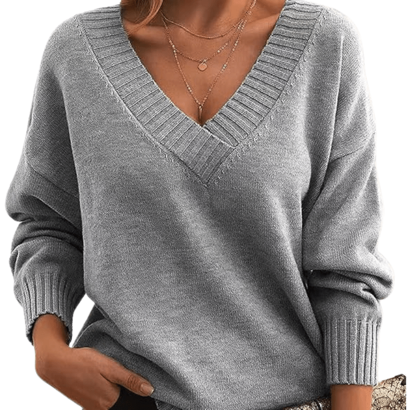 V-Neck Sweater Long Sleeve Chic Style for Women | Celeste Light Gray