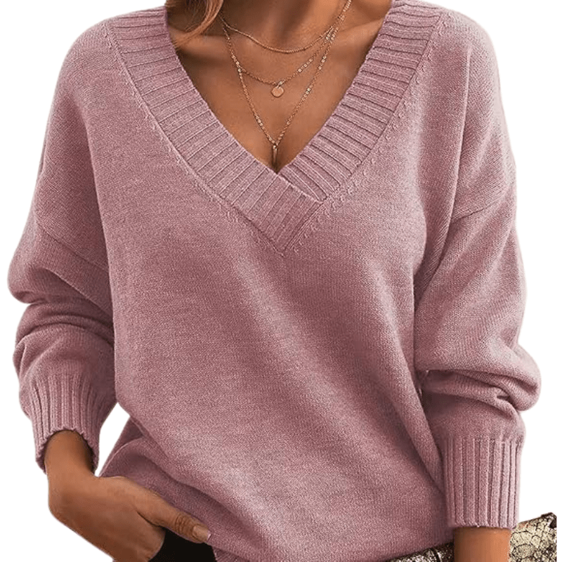 V-Neck Sweater Long Sleeve Chic Style for Women | Celeste Pink