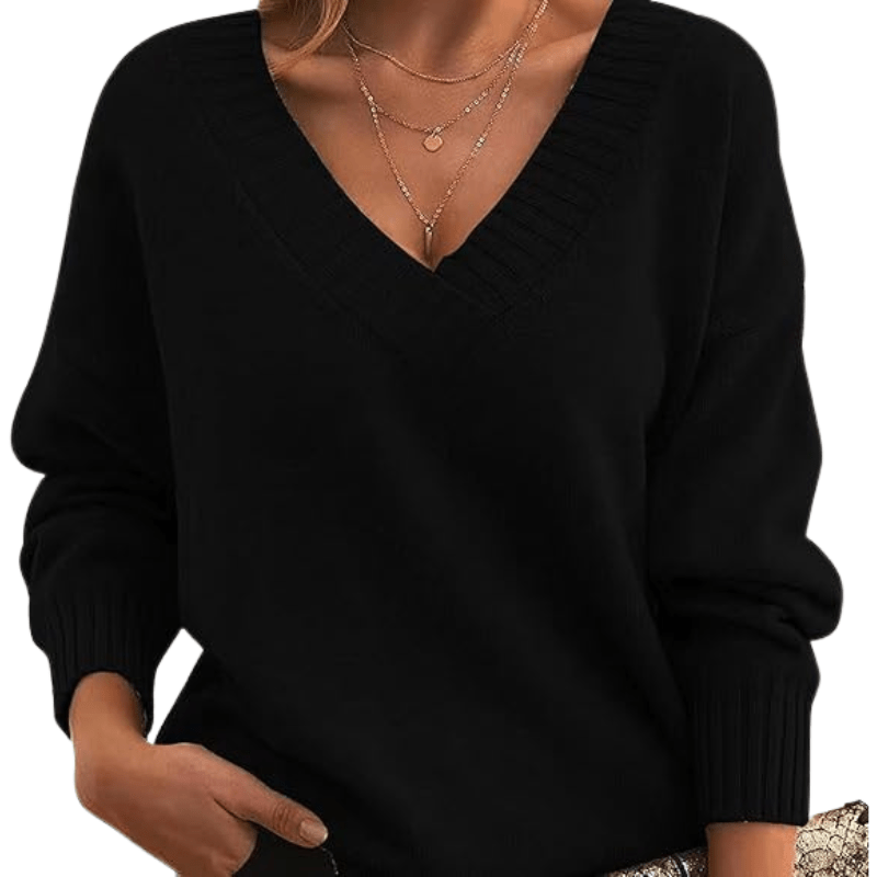 V-Neck Sweater Long Sleeve Chic Style for Women | Celeste Black
