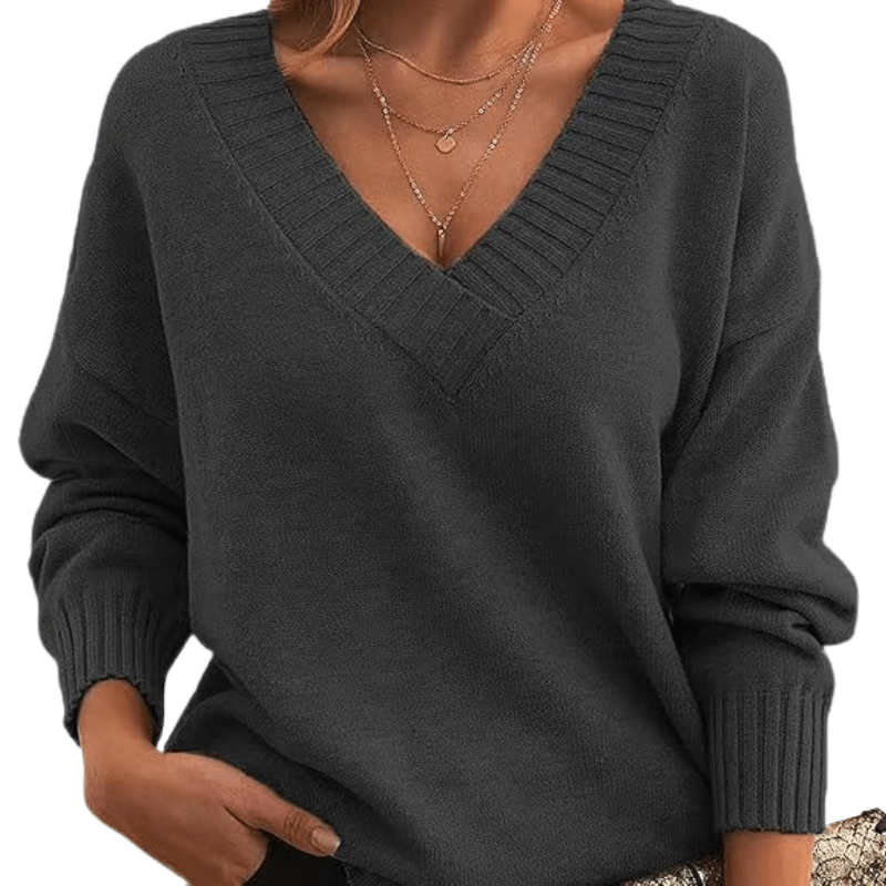 V-Neck Sweater Long Sleeve Chic Style for Women | Celeste Gray