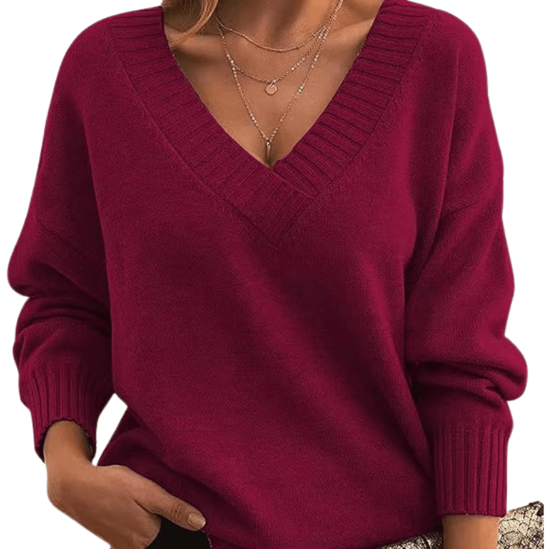 V-Neck Sweater Long Sleeve Chic Style for Women | Celeste Wine Red