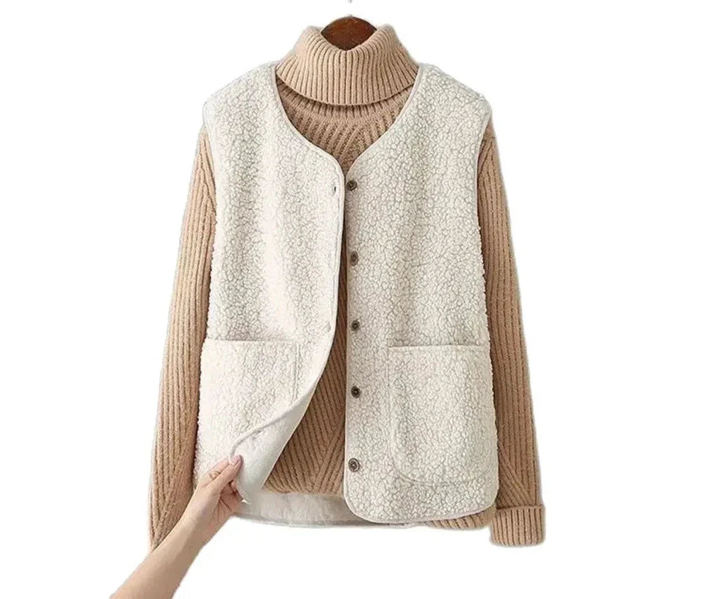 Wool Blend Fleece Sleeveless Vest for Women | Solenne