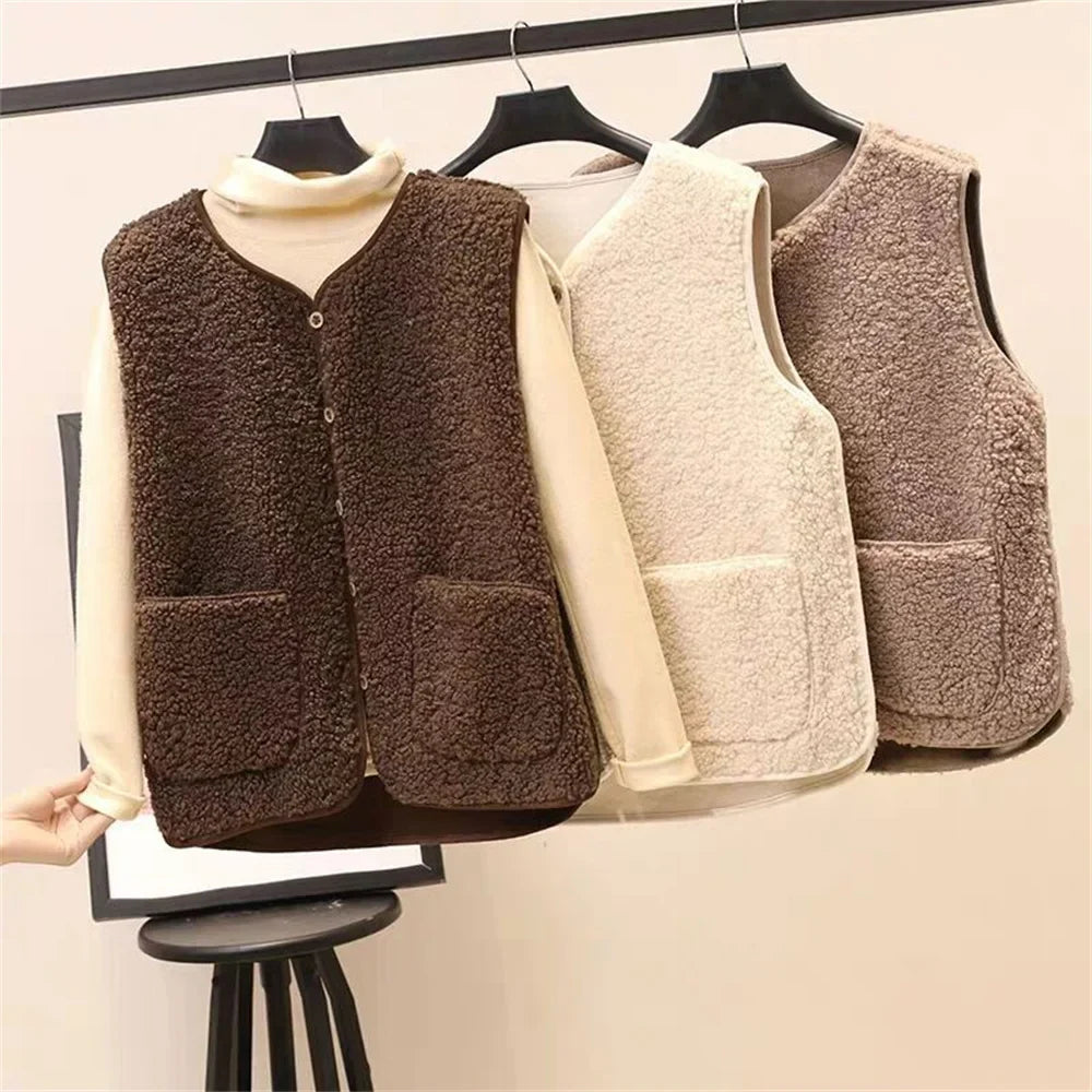 Wool Blend Fleece Sleeveless Vest for Women | Solenne