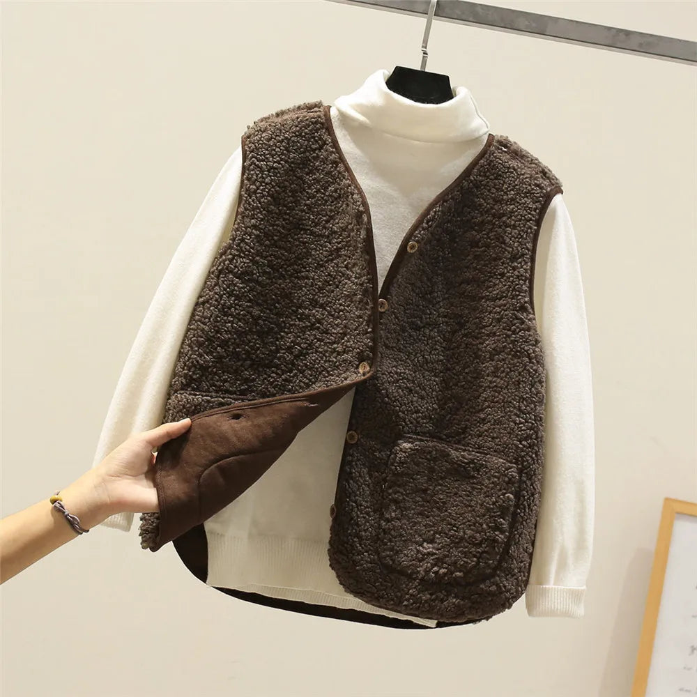 Wool Blend Fleece Sleeveless Vest for Women | Solenne