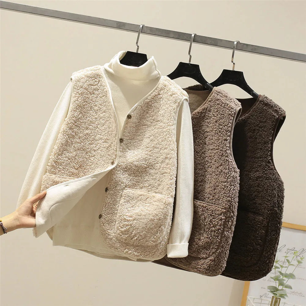 Wool Blend Fleece Sleeveless Vest for Women | Solenne