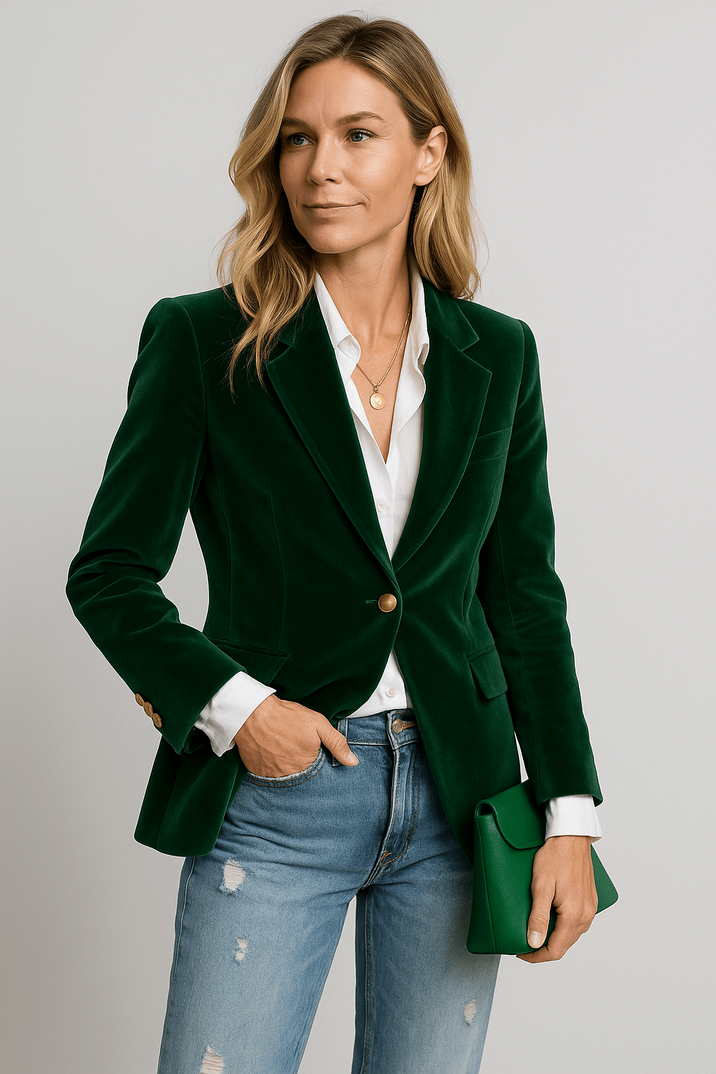 Velvet Blazer Tailored Fit for Women | Vivienne Dark Green