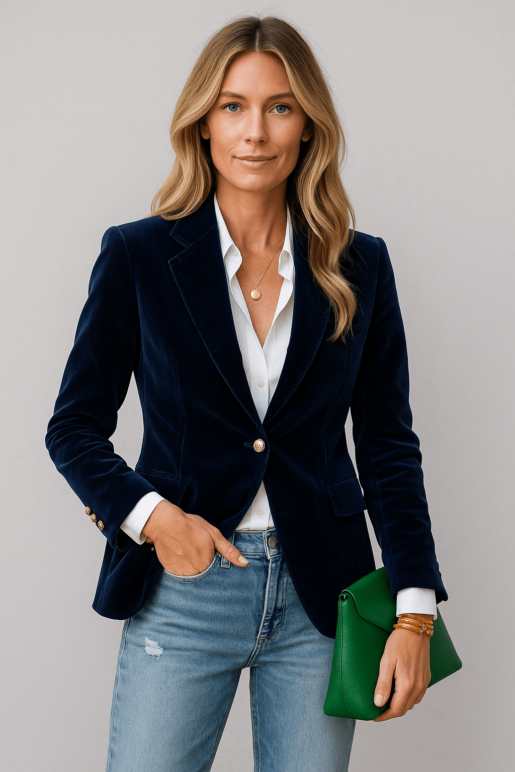 Velvet Blazer Tailored Fit for Women | Vivienne Navy Blue