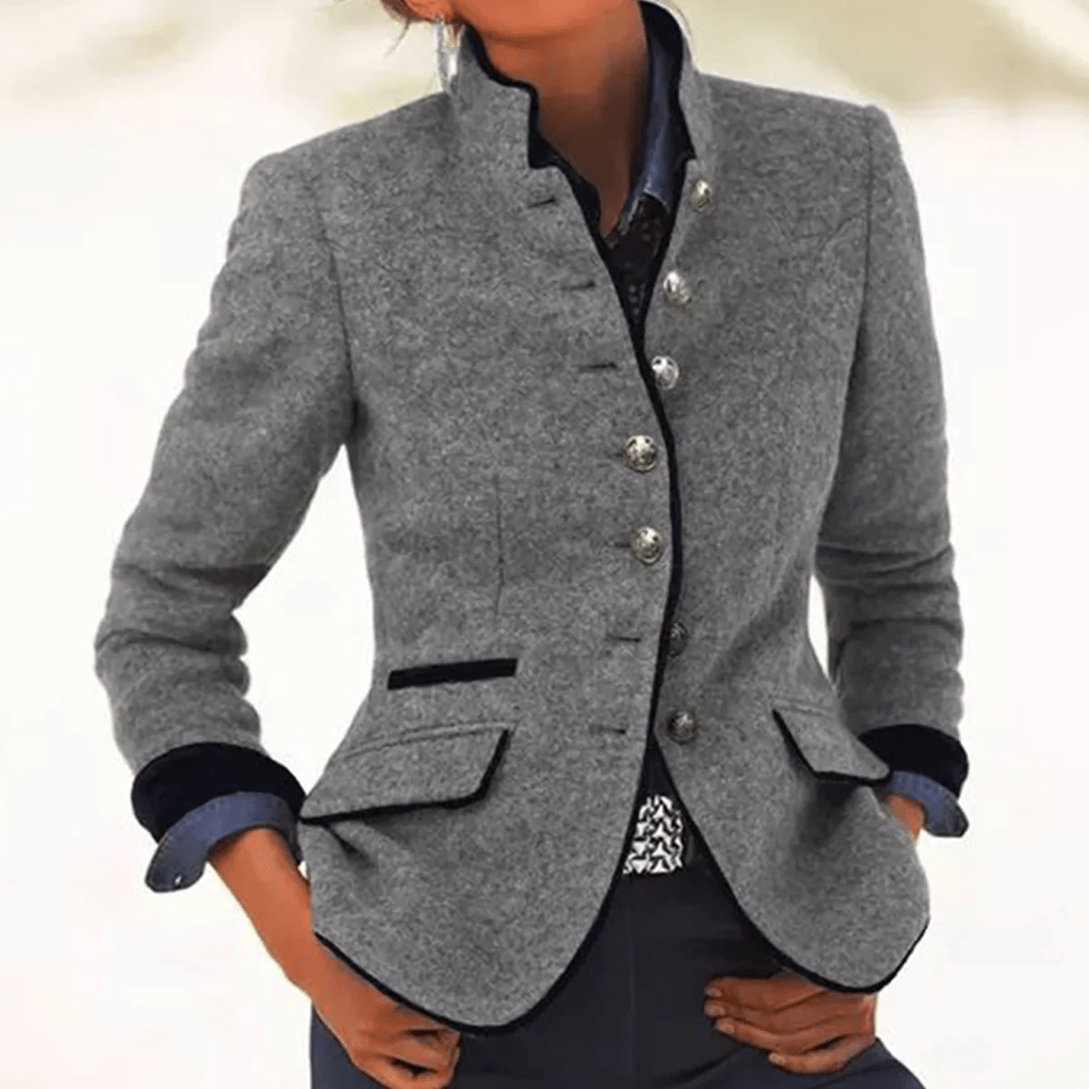 Vintage Blazer with Button Detail for Women | Blair Grey