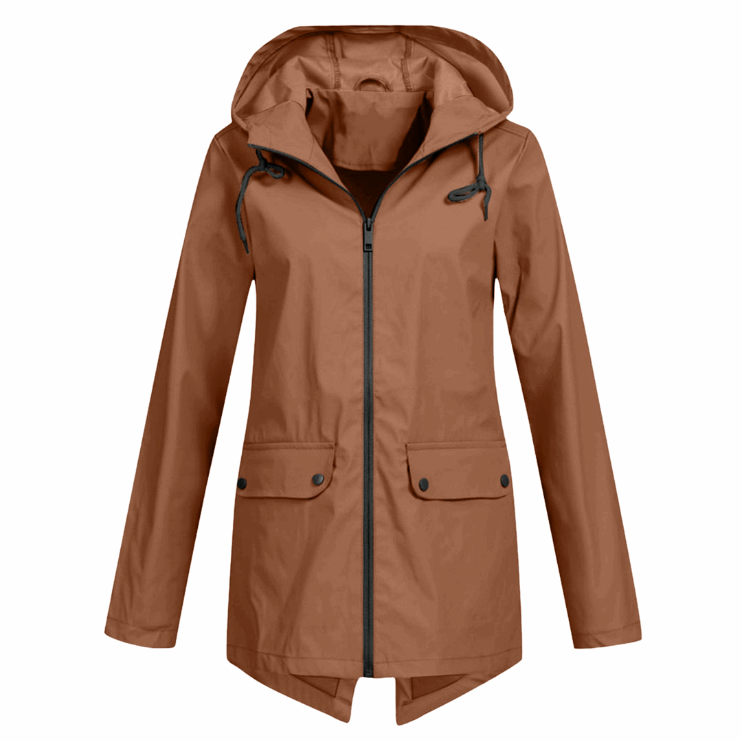 Waterproof Long Hooded Raincoat for Women | Marvina Coffee