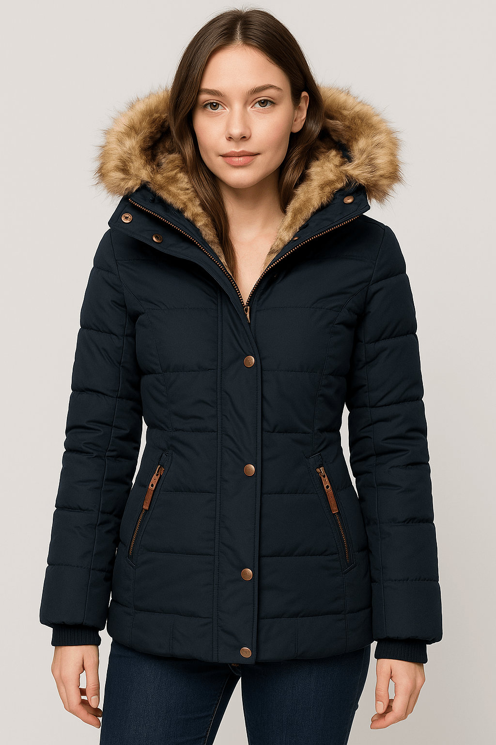 Waterproof Winter Coat with Fur Lining for Women | Velmira Blue