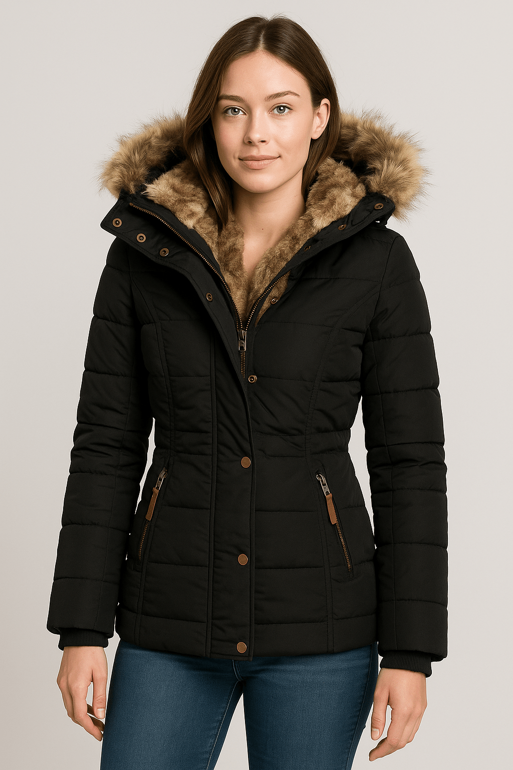 Waterproof Winter Coat with Fur Lining for Women | Velmira Black