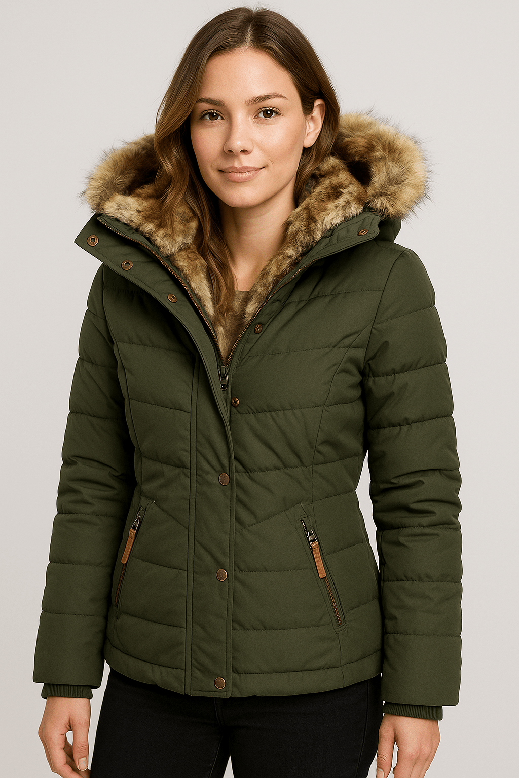 Waterproof Winter Coat with Fur Lining for Women | Velmira Green