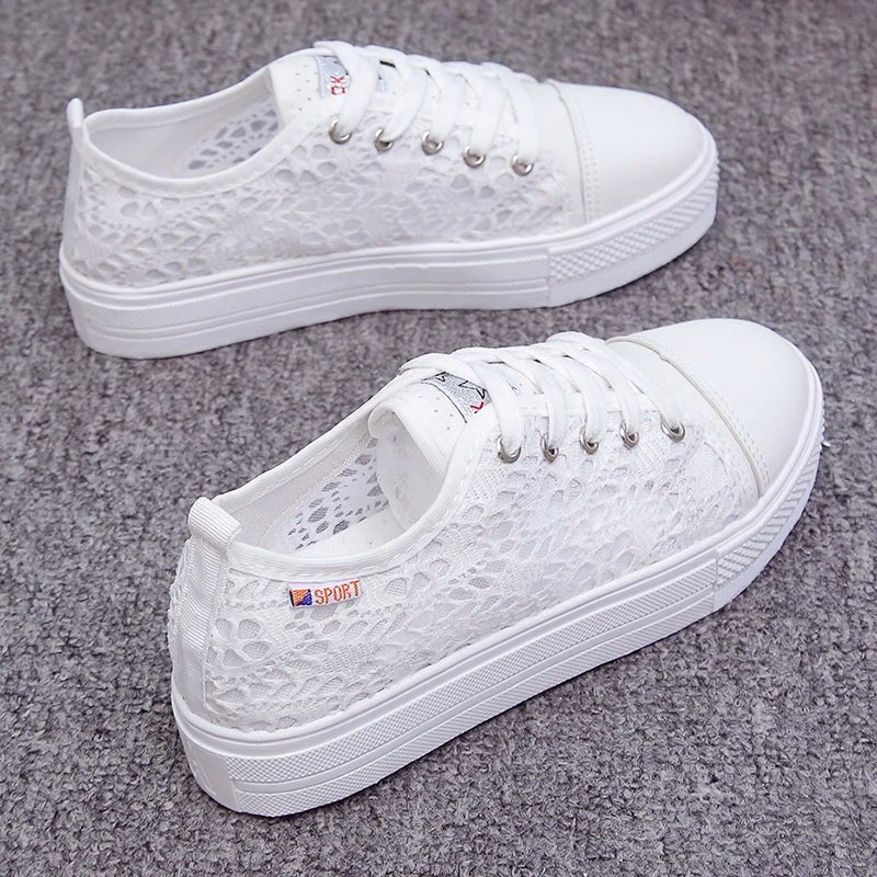 White Lace Canvas Sneakers for Women | Natalia