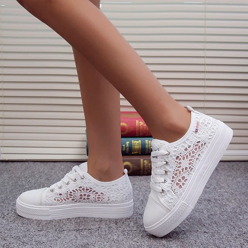 White Lace Canvas Sneakers for Women | Natalia