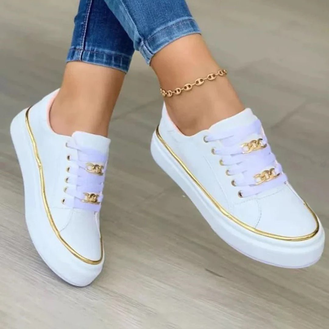 White Sneakers with Gold Accent for Women | Madel