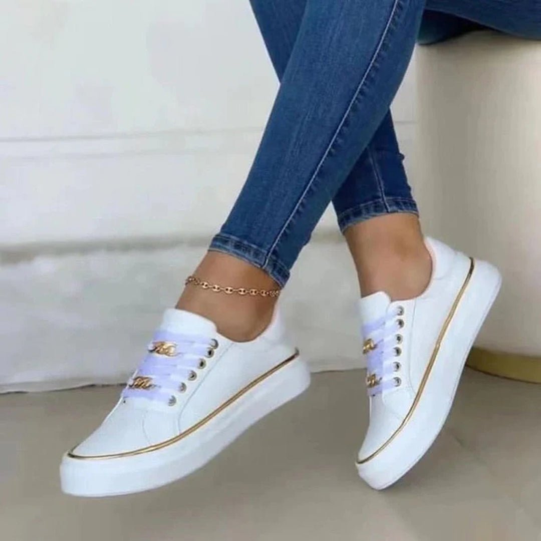 White Sneakers with Gold Accent for Women | Madel White