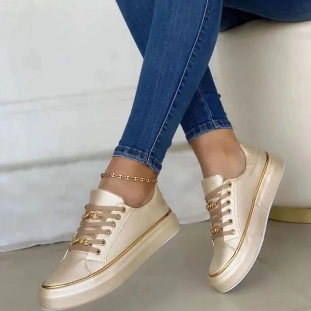 White Sneakers with Gold Accent for Women | Madel Gold