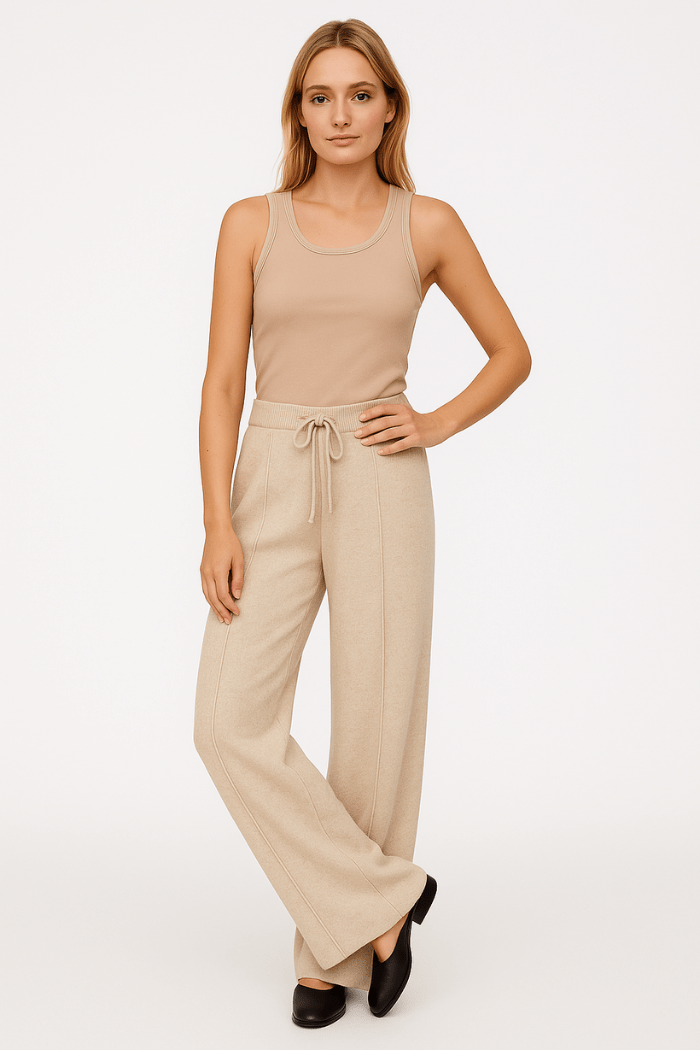Wide Leg Knitted Sweatpants for Women | Maelle Beige