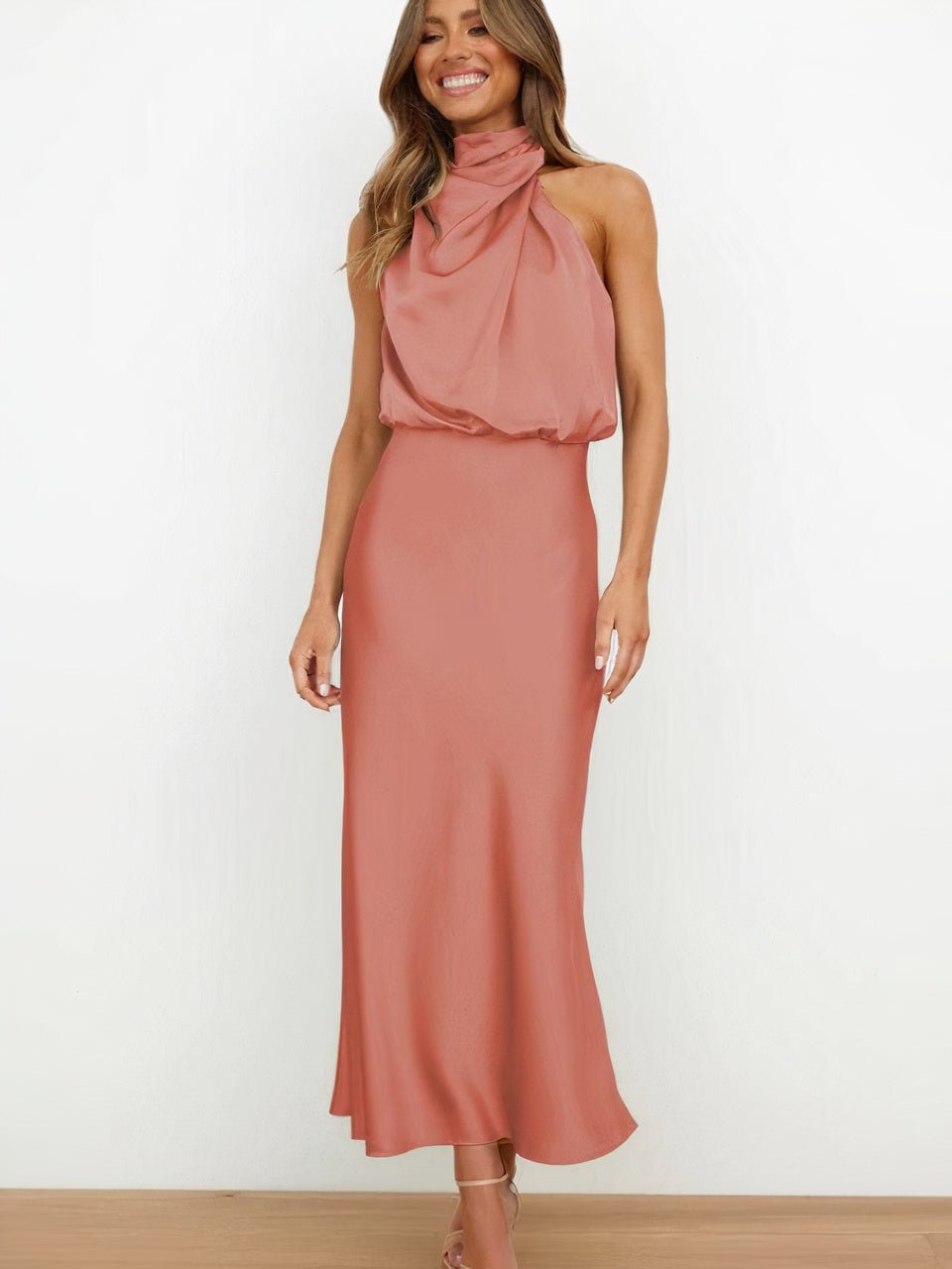 Women Halter-Neck Draped Maxi Dress | Marcelle Bright Red