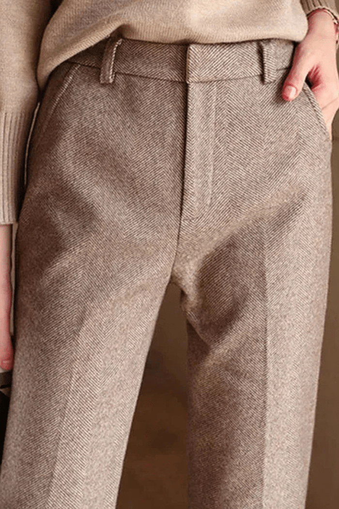 Wool Straight-Leg Trousers High Waisted for Women | Zantor Camel