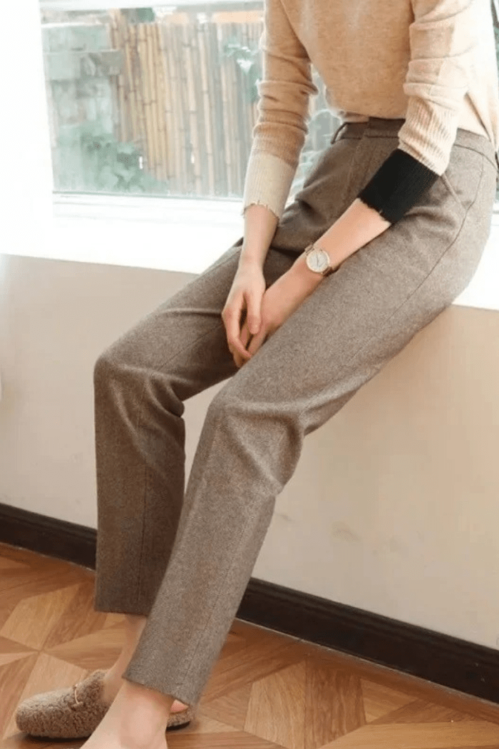 Wool Straight-Leg Trousers High Waisted for Women | Zantor