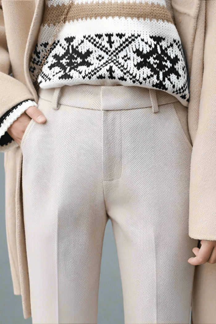 Wool Straight-Leg Trousers High Waisted for Women | Zantor Ivory