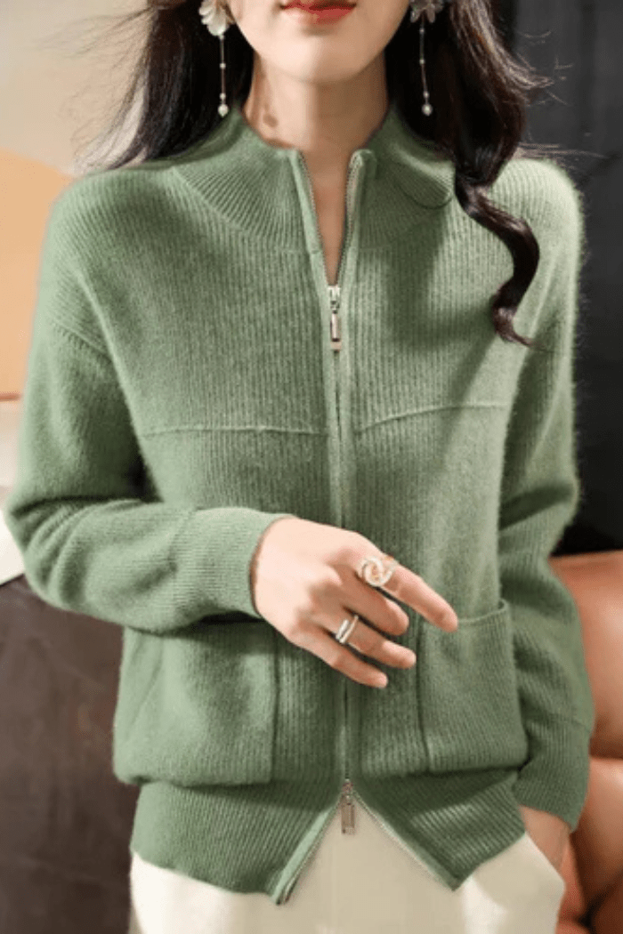 Wool Zip-Up Sweater Relaxed Fit for Women | Marisse Turquoise One Size