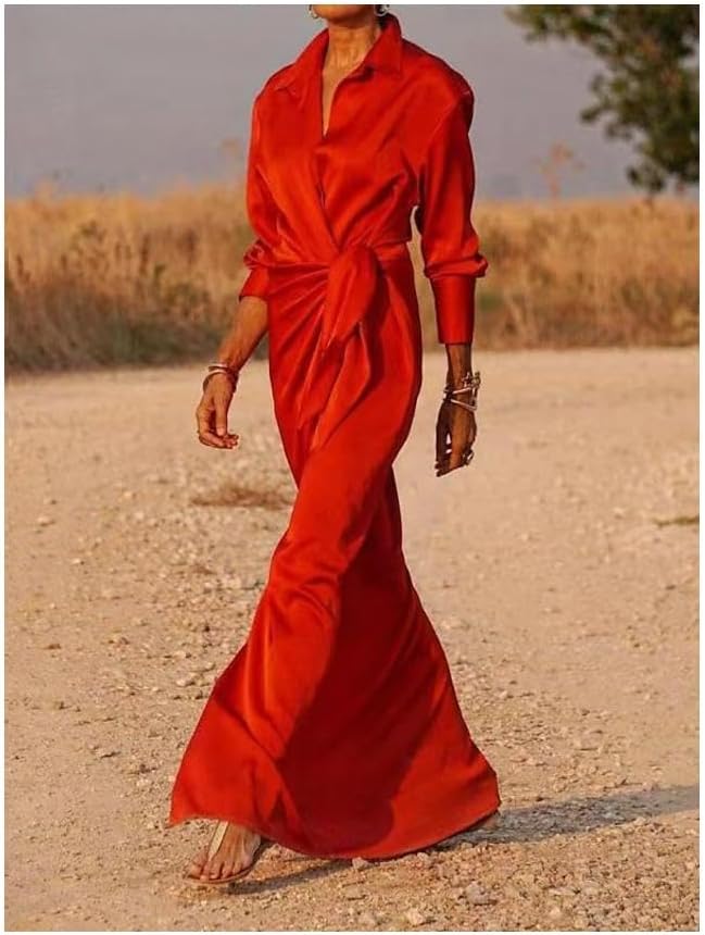 Wrap Maxi Dress in Silk Satin for Women | Katherine