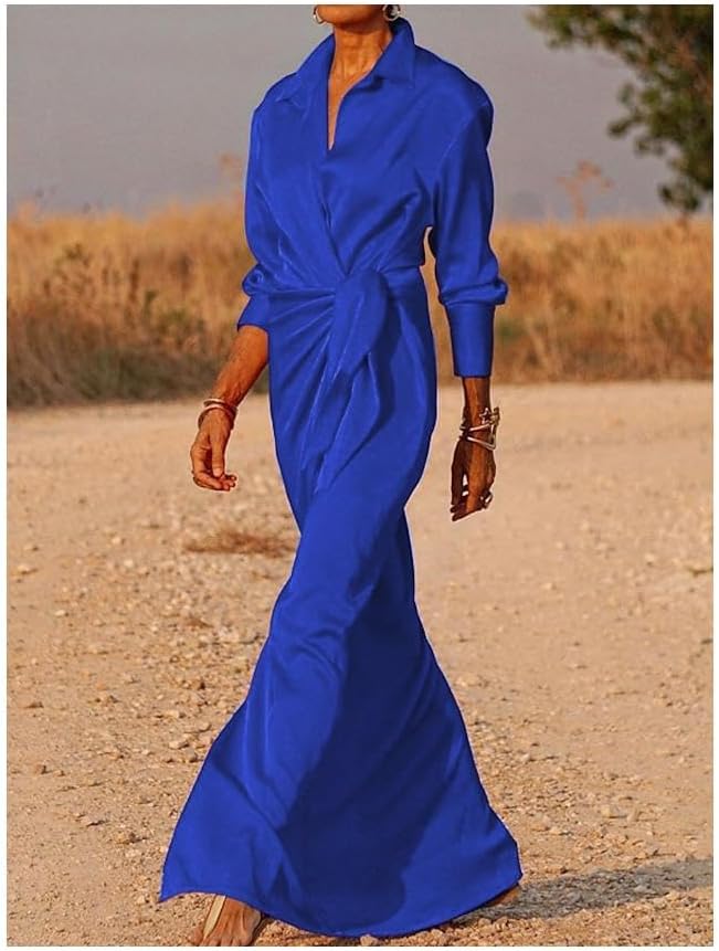 Wrap Maxi Dress in Silk Satin for Women | Katherine