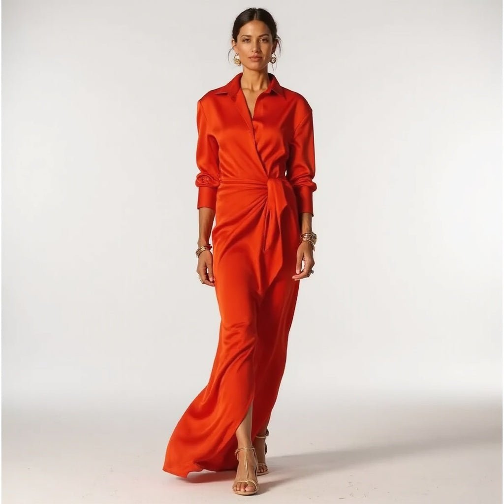 Wrap Maxi Dress in Silk Satin for Women | Katherine