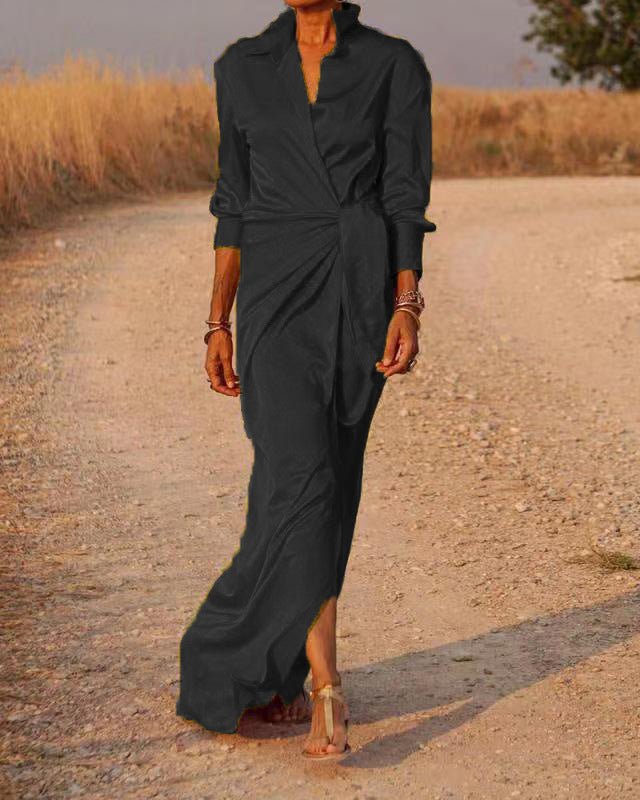 Wrap Maxi Dress in Silk Satin for Women | Katherine Black