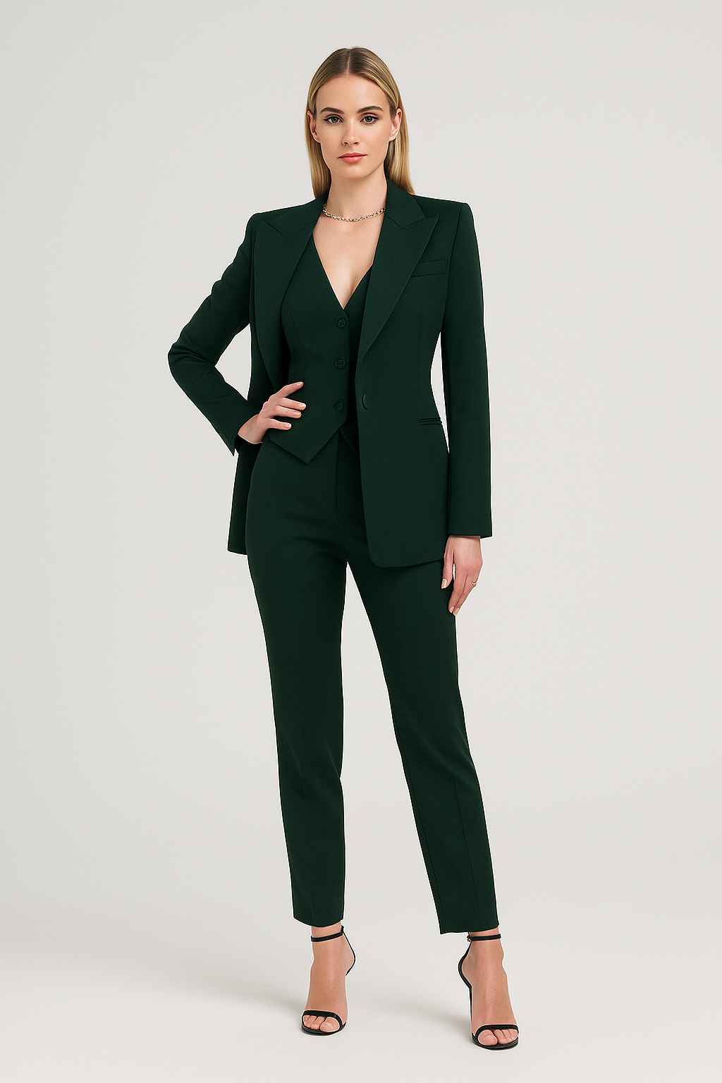 3-Piece Tailored Suit Set Slim Fit for Women | Auriane Green