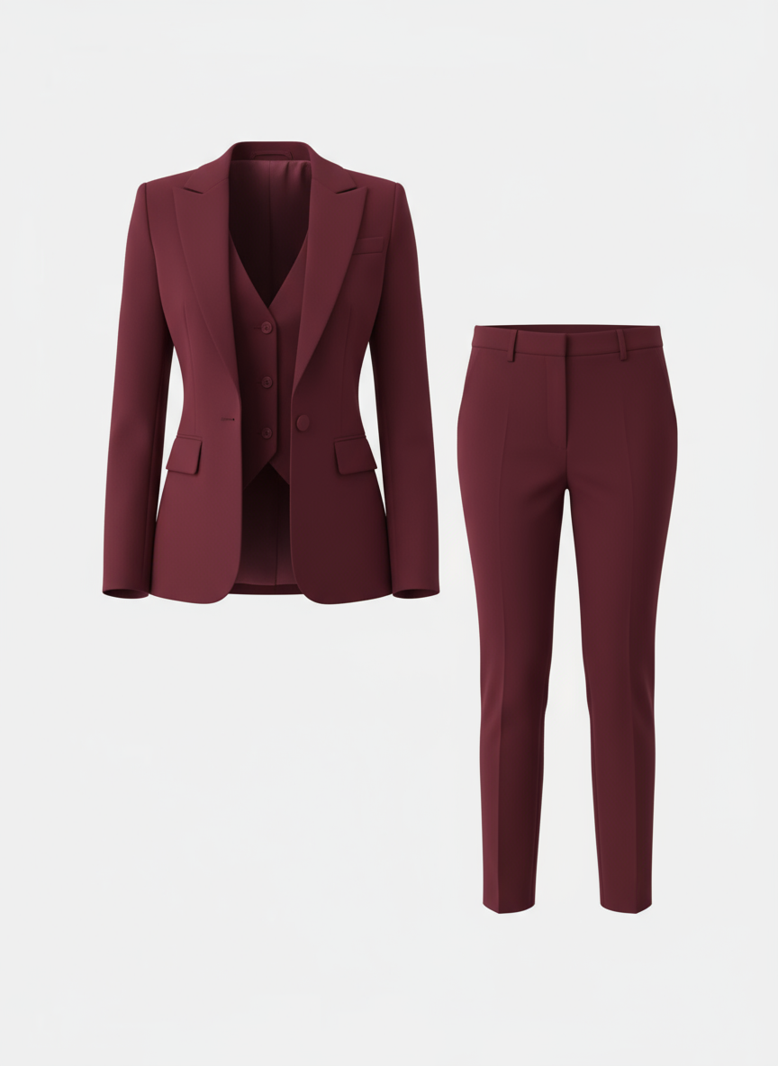 3-Piece Tailored Suit Set Slim Fit for Women | Auriane Burgundy