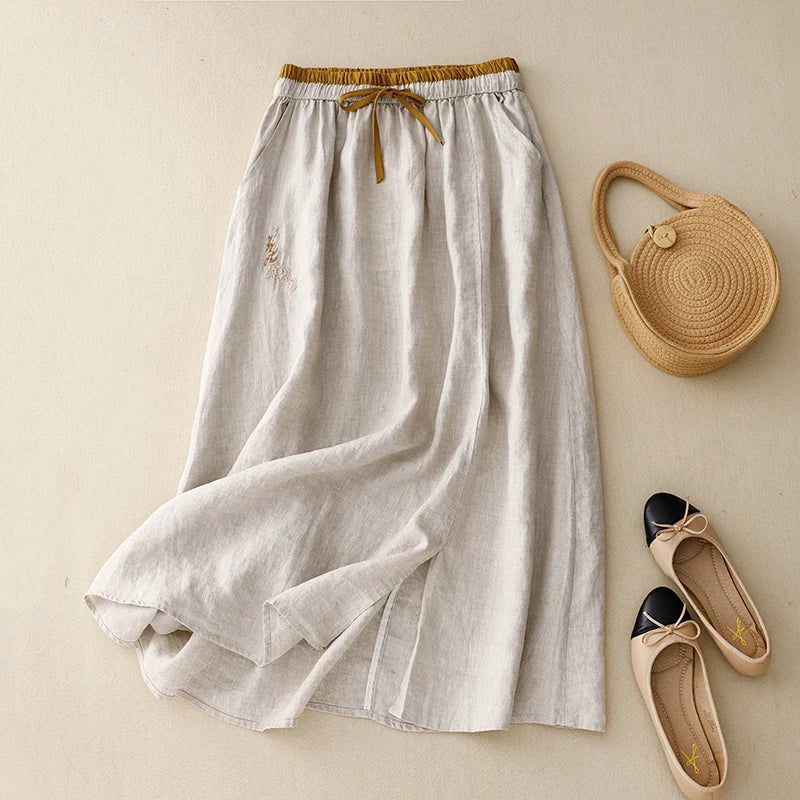 A-Line 100% Linen Skirt for Women | Hazel White
