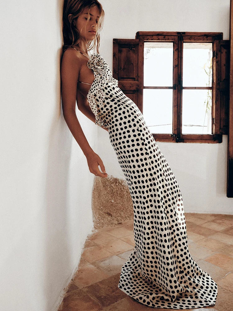 Backless Print Dots Flower Maxi Dress for Women | Julissa Mo
