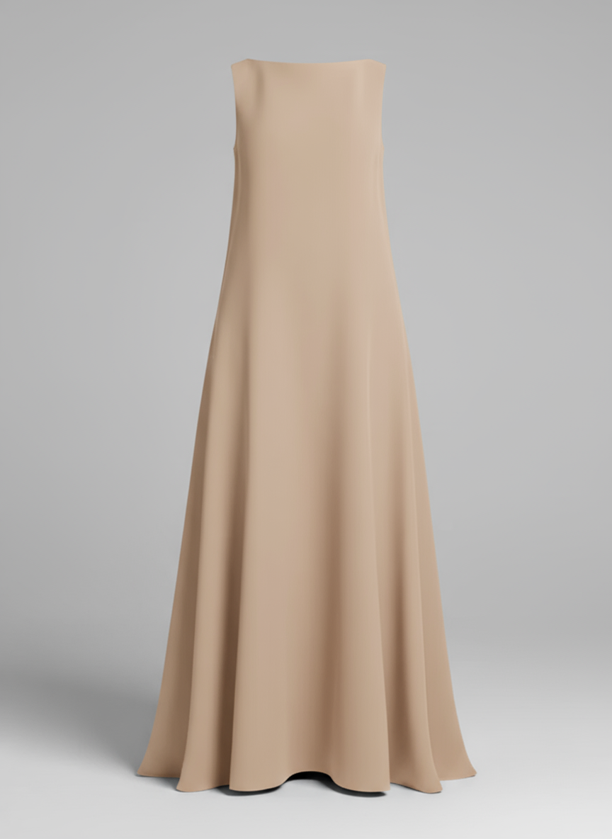 Women Sleeveless A-Line Evening Gown | Hazel Beige