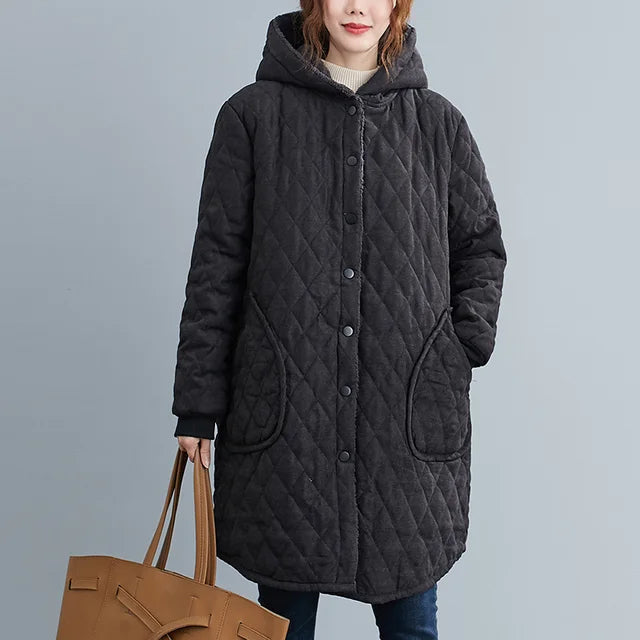 Quilted Hooded Coat Stylish Design for Women | Beis Black