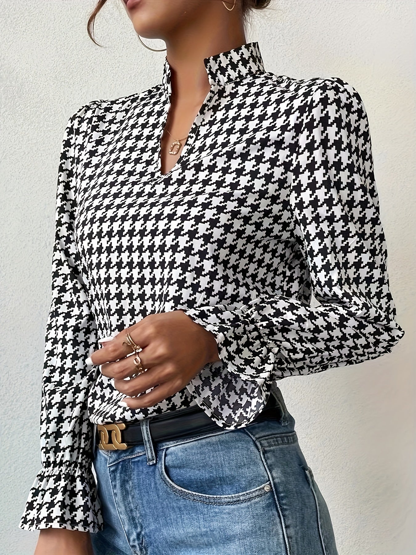 Black Houndstooth Blouse for Women | Amelie
