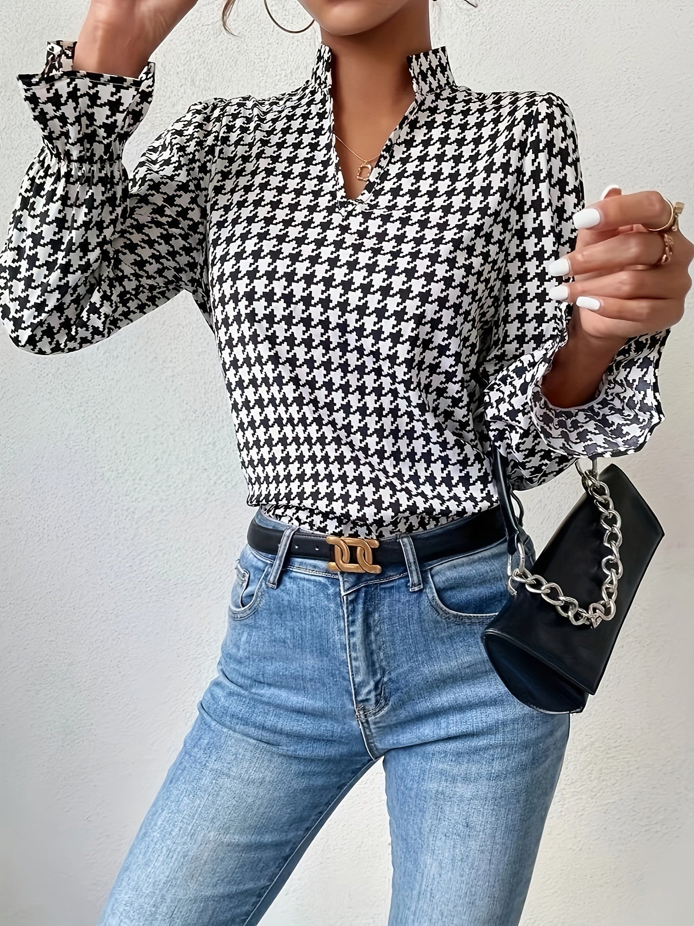 Black Houndstooth Blouse for Women | Amelie