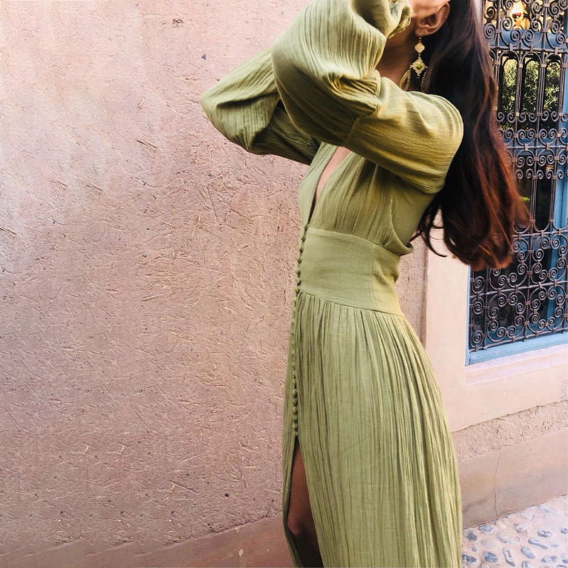 Bohemian Long Sleeve Button-Front Maxi Dress for Women | Blossom