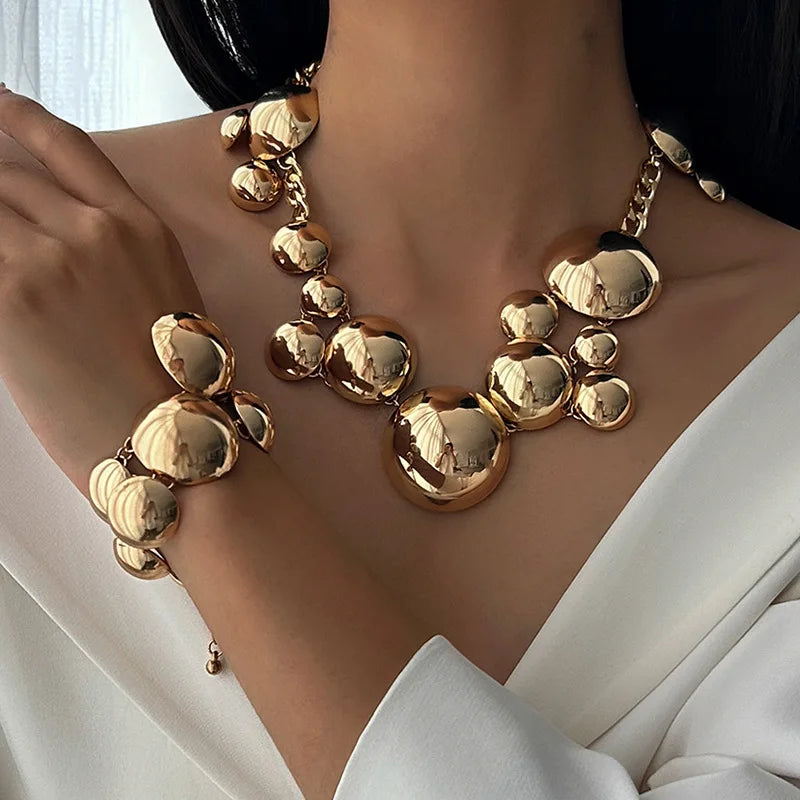 Bold Bubble Statement Necklace and Bracelet Set for Women | Aurelia Gold