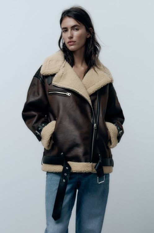 Brown Synthetic Leather Jacket for Women | Karina