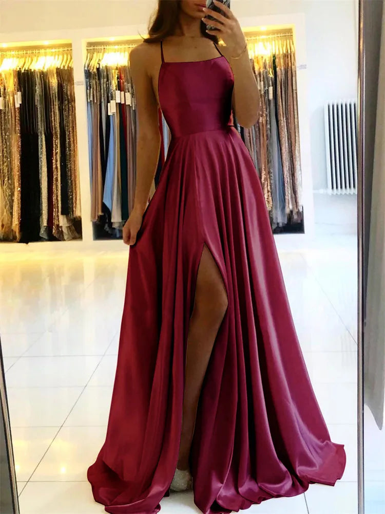 Festive Satin Maxi Dress For Women | Liora Burgundy