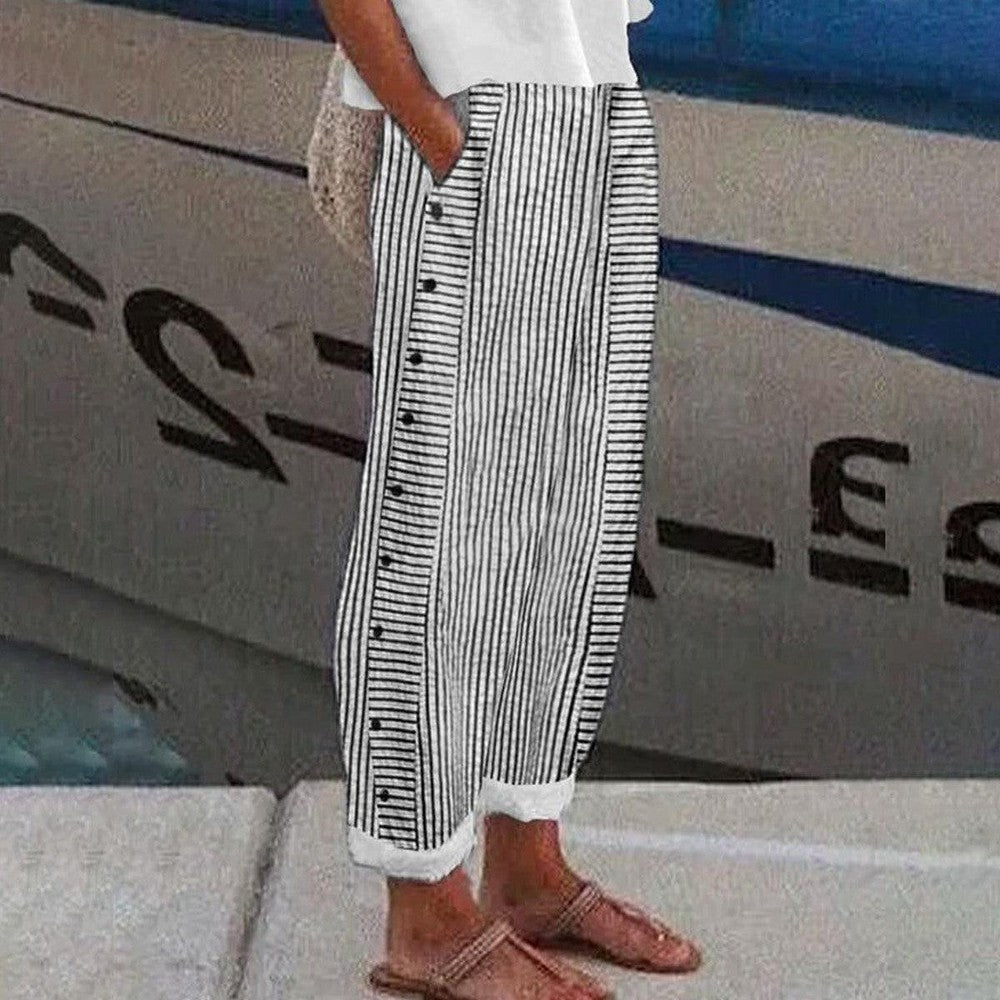 Striped Trousers Relaxed Fit for Women | Carol Black