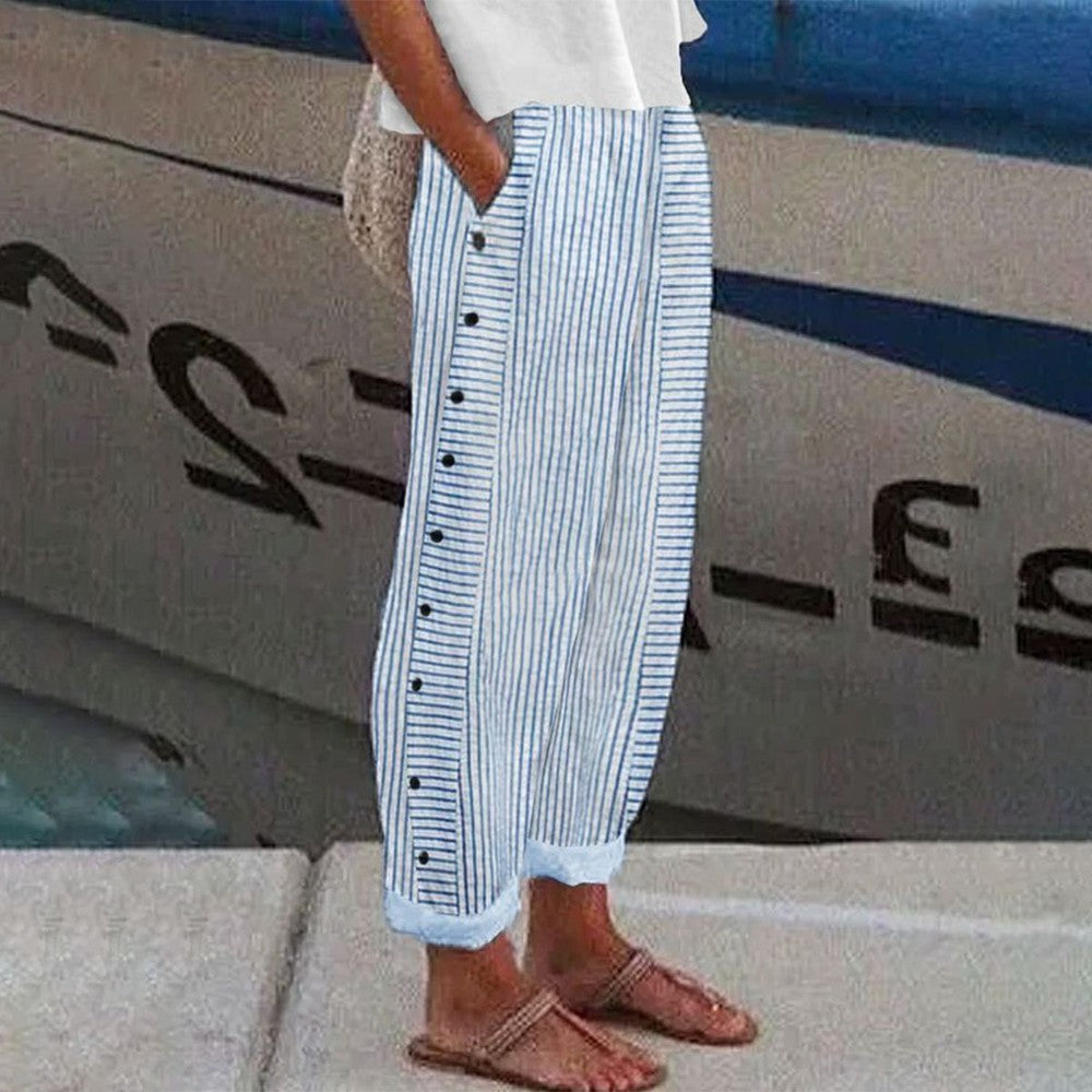 Striped Trousers Relaxed Fit for Women | Carol Blue