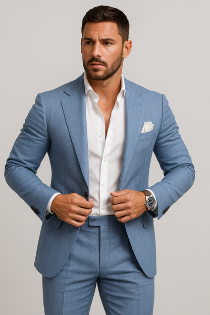 Castello – Men's Linen Wedding Suit 2-Piece Set Blue
