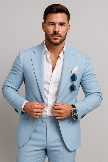 Castello – Men's Linen Wedding Suit 2-Piece Set Sky blue