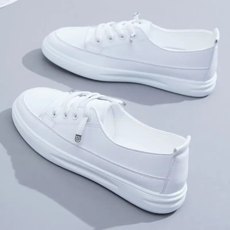 Casual Flat Lace-up Sneakers for Women | Camila White
